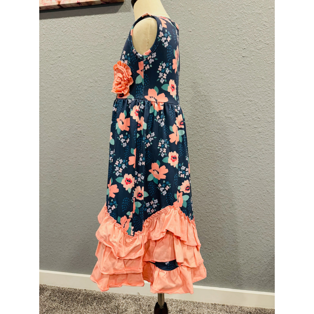 Wellington Designs Girls Navy & Pink Triple Ruffle Maxi Dress, Sz 0/3 - Picture 8 of 9